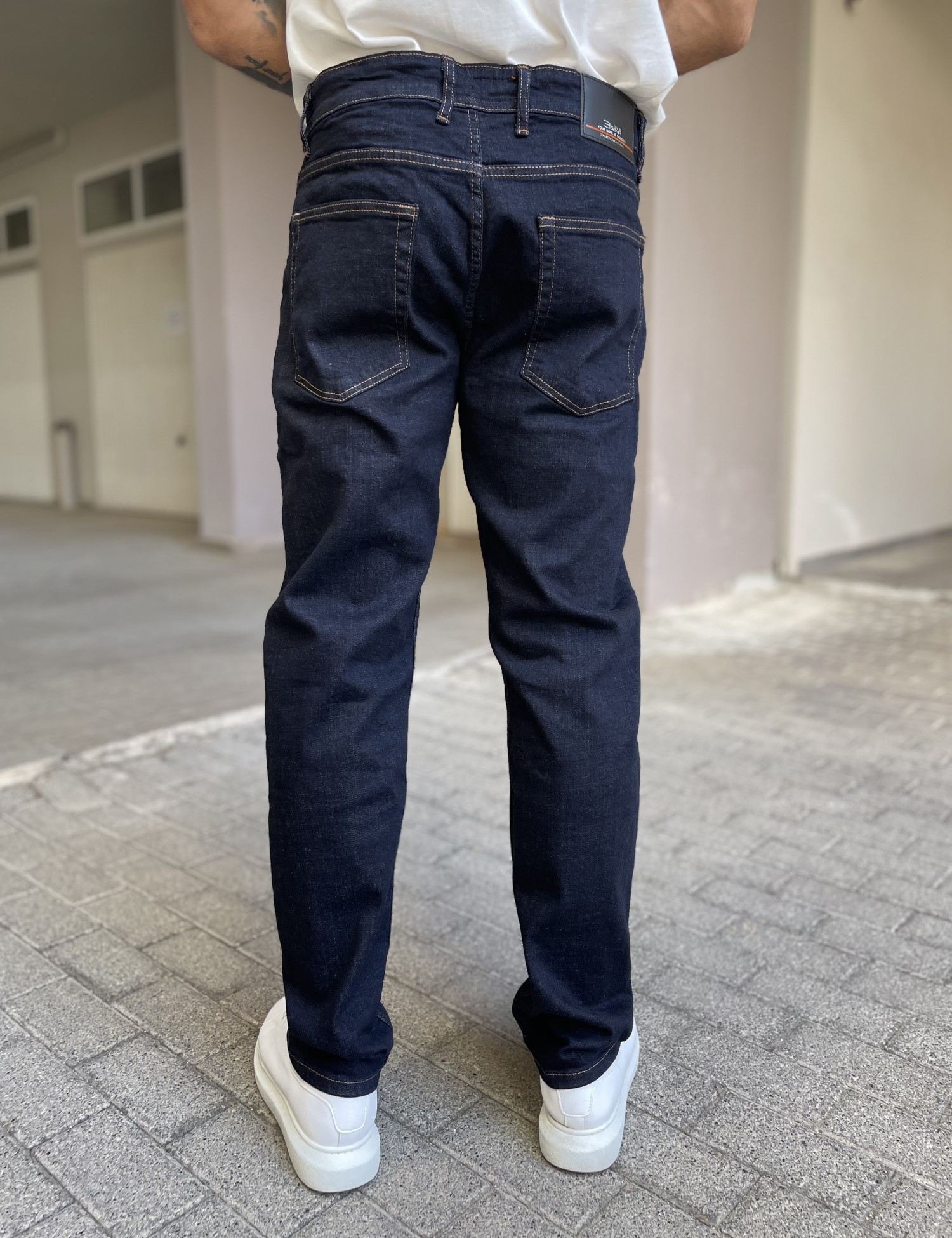 Ανδρικό blue black πεντάτσεπο τζιν παντελόνι ίσιο με κουμπιά 3LN2026 φωτογραφία